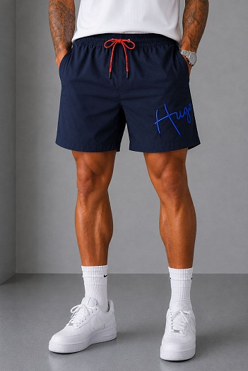 Мужские тёмно-синие шорты Hugo Boss Dugo logo-embroidered   
