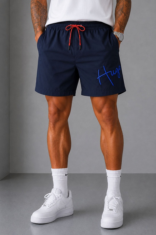 Мужские тёмно-синие шорты Hugo Boss Dugo logo-embroidered