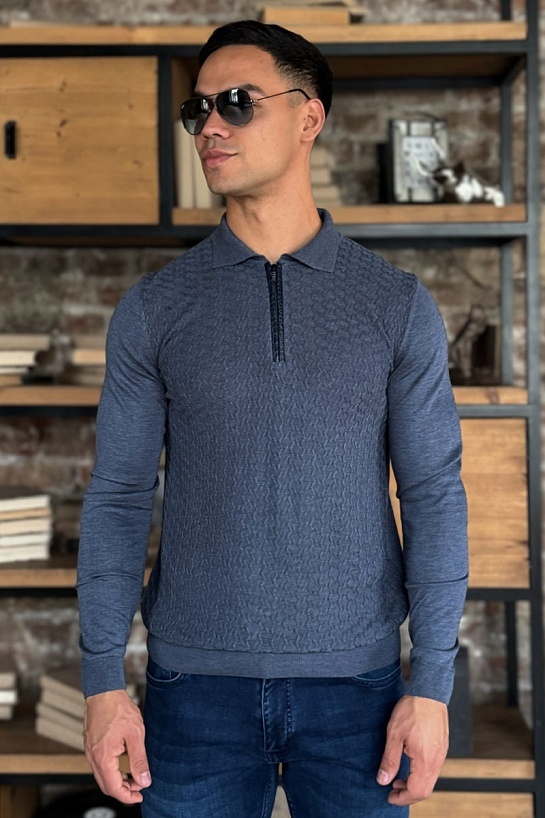 Поло с длинным рукавом Zilli zip-up - Indigo