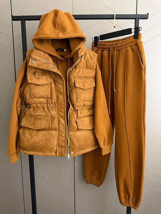 Женский костюм тройка на флисе Loro Piana premium - Chestnut