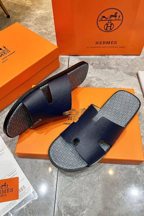 Кожаные шлёпанцы Hermes Izmir - Navy