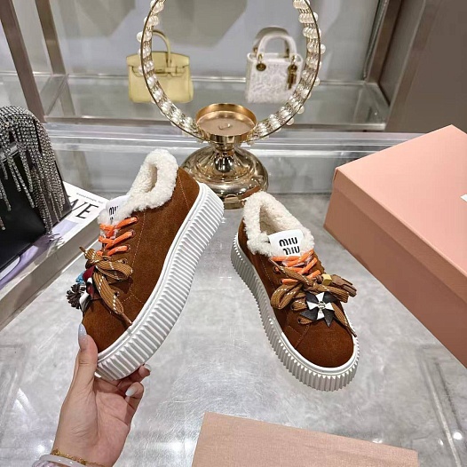 Женские замшевые кроссовки с мехом MIU MIU premium   
