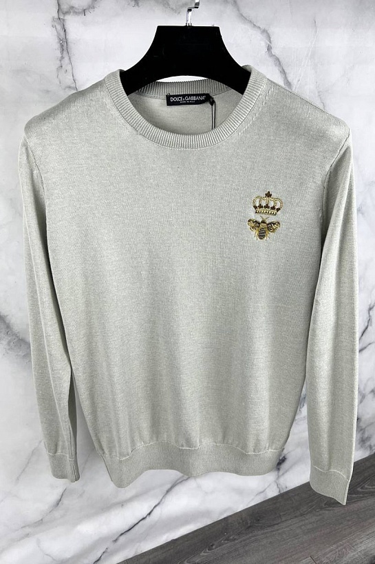 Серый джемпер Dolce&Gabbana bee crown embroidered