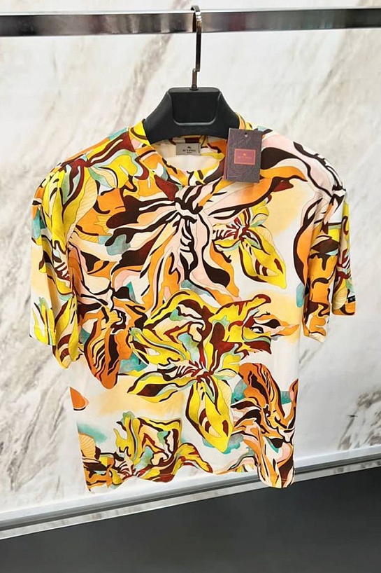 Жёлтая футболка Etro floral-print