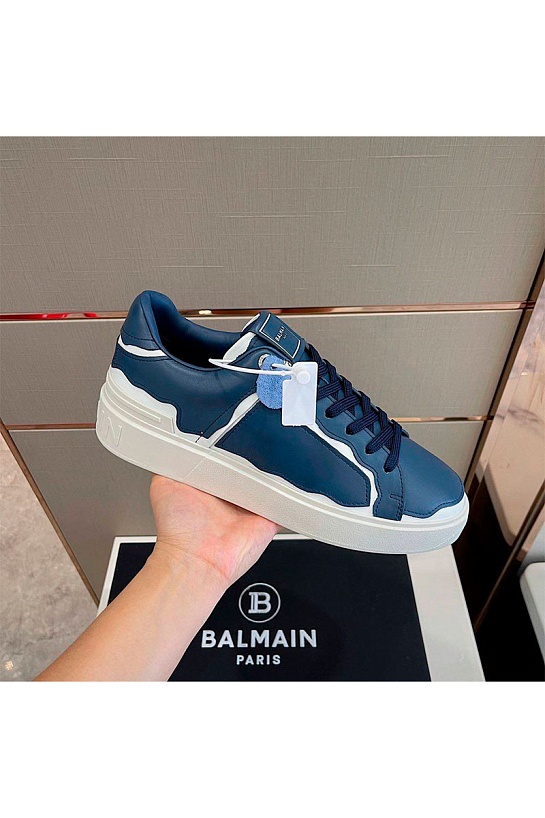 Синие кожаные кроссовки Balmain