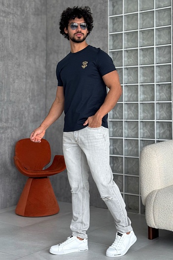 Футболка тёмно-синего цвета Dolce & Gabbana bee and crown   