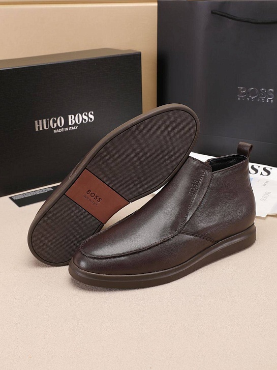 Кожаные лоферы с мехом Hugo Boss high-top - Brown