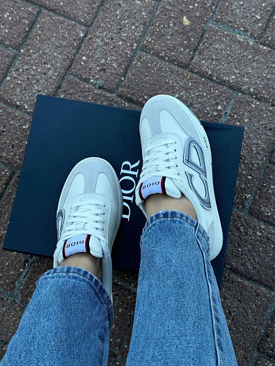 Женские комбинированные кроссовки Dior - White / Grey   