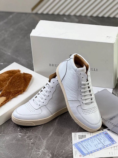 Кожаные кроссовки с меховой стелькой Brunello Cucinelli   