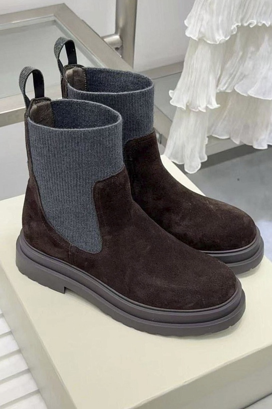Женские замшевые сапоги Brunello Cucinelli premium - Brown