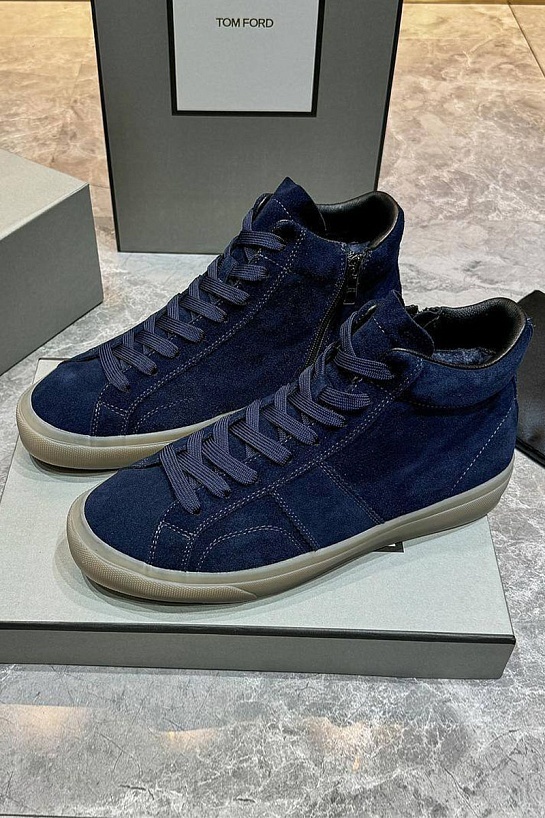 Замшевые кроссовки с мехом Tom Ford high-top - Navy