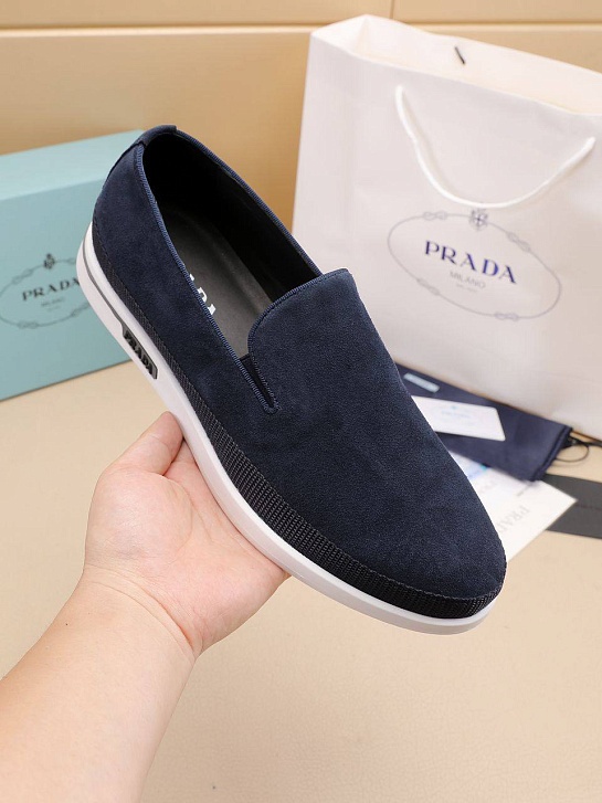 Мужские замшевые слипоны Prada Saint Tropez - Indigo