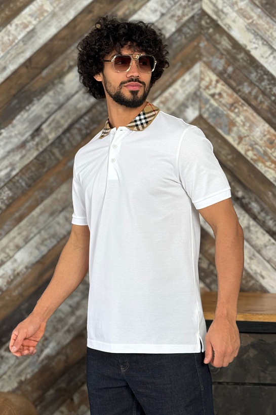 Мужское белое поло Burberry check collar
