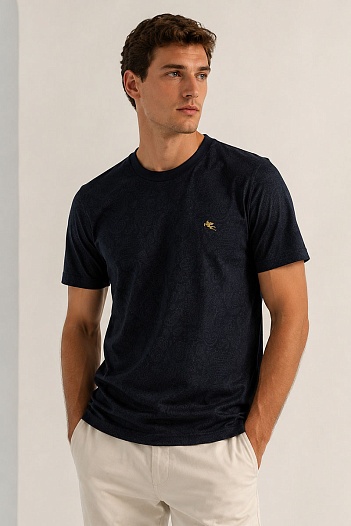 Тёмно-синяя мужская футболка Etro embroidered-logo   
