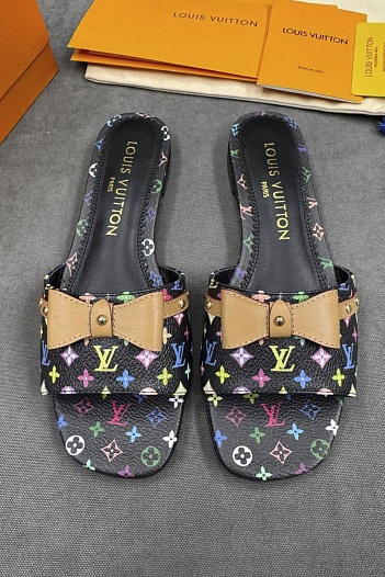 Женские кожаные шлёпанцы Louis Vuitton x Takashi Murakami Multicolore premium   