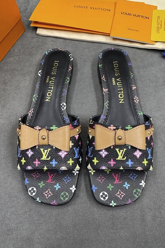Женские кожаные шлёпанцы Louis Vuitton x Takashi Murakami Multicolore premium