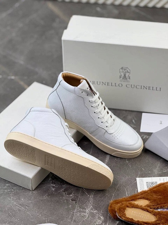 Кожаные кроссовки с меховой стелькой Brunello Cucinelli