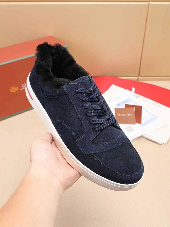 Кроссовки с мехом Loro Piana Newport Walk - Navy