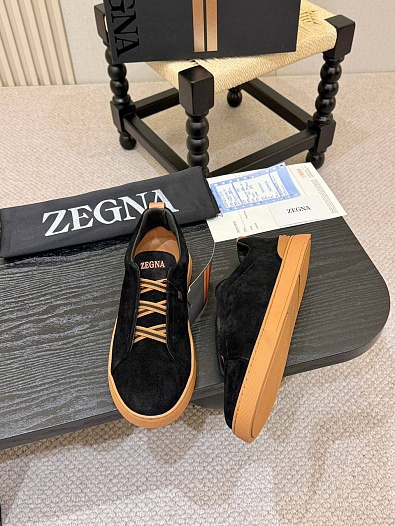 Замшевые кроссовки Ermenegildo Zegna Triple Stitch - Black   