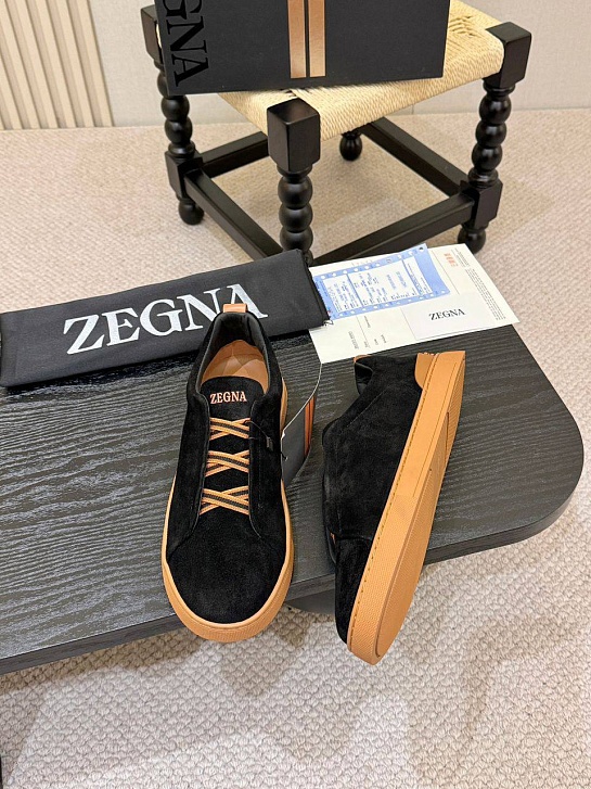 Замшевые кроссовки Ermenegildo Zegna Triple Stitch - Black