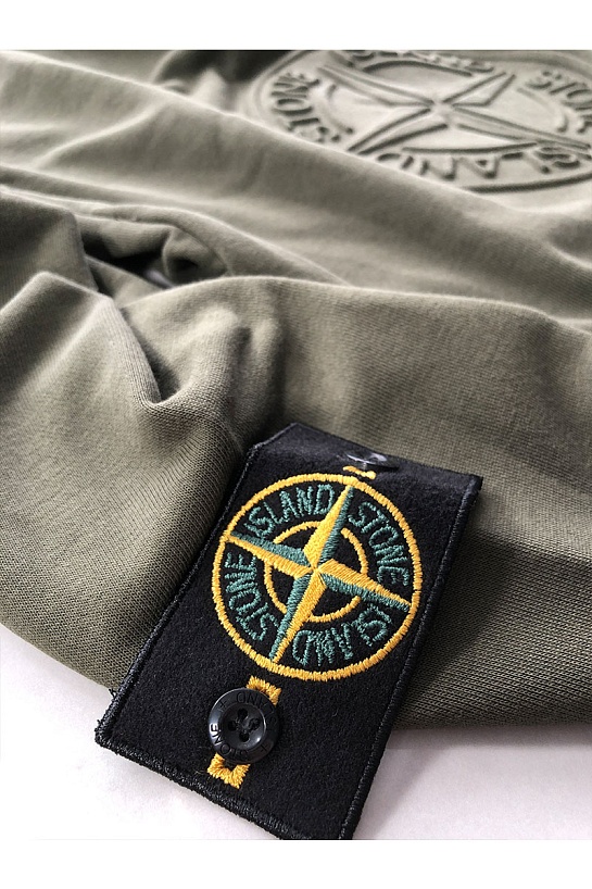 Мужской зелёный свитшот Stone Island с патчем на плече embossed logo