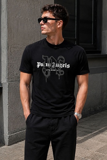 Чёрная футболка Palm Angels Los Angeles monogram spray   