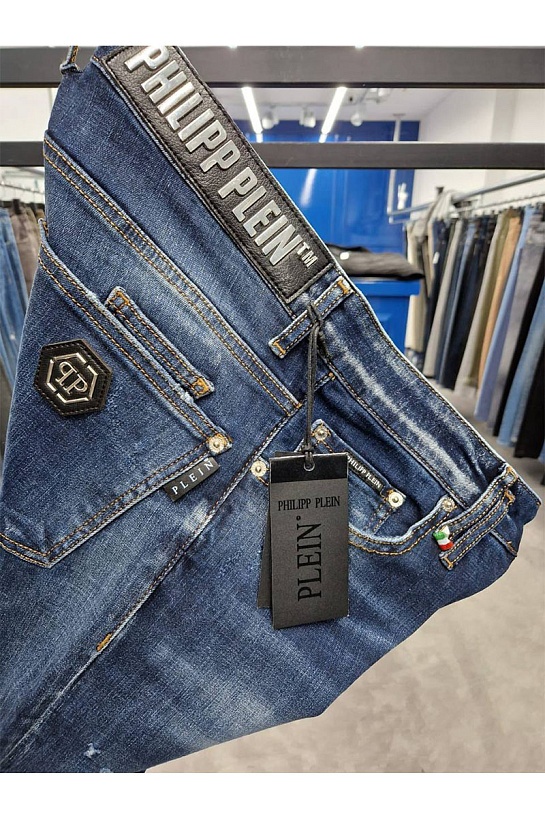 Мужские синие джинсы Philipp Plein logo-plaque