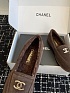 Женские замшевые лоферы с мехом Chanel Premium - Chocolate