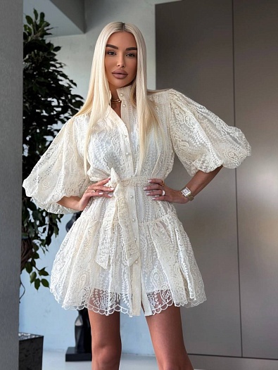 Женское кружевное платье Zimmermann premium белого цвета   