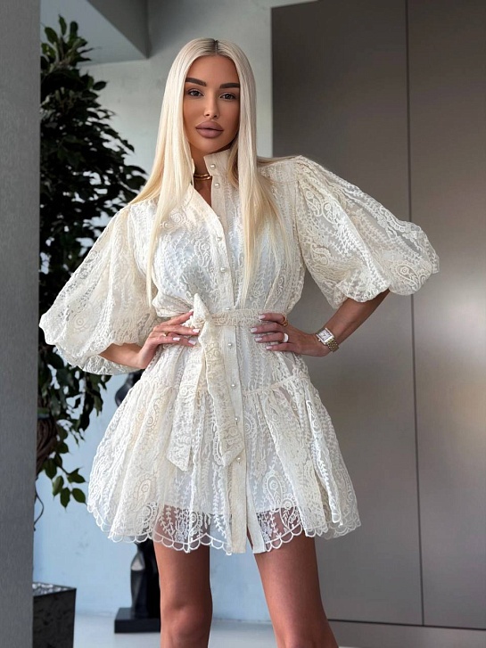 Женское кружевное платье Zimmermann premium белого цвета