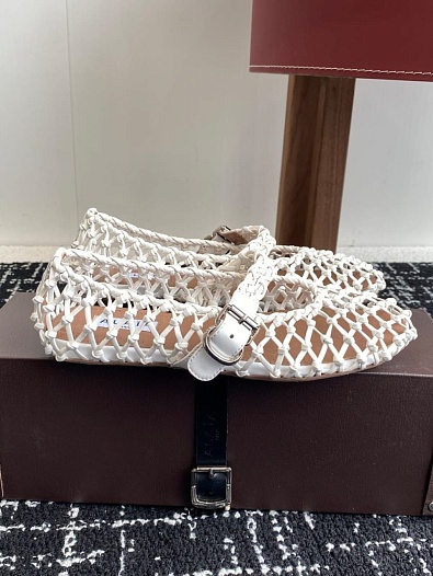 Женские плетёные балетки ALaia Premium - White   