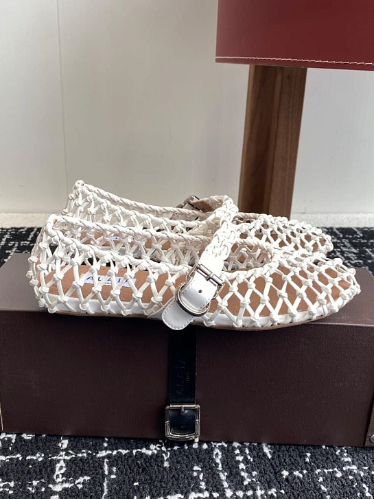 Женские плетёные балетки ALaia Premium - White