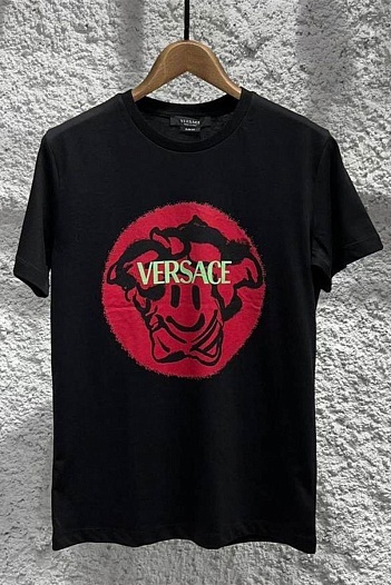 Чёрная мужская футболка Versace Medusa Smiley logo   