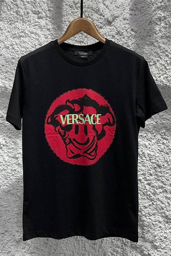 Чёрная мужская футболка Versace Medusa Smiley logo