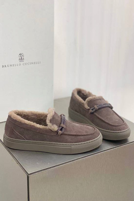 Женские лоферы с мехом Brunello Cucinelli Premium - Brown