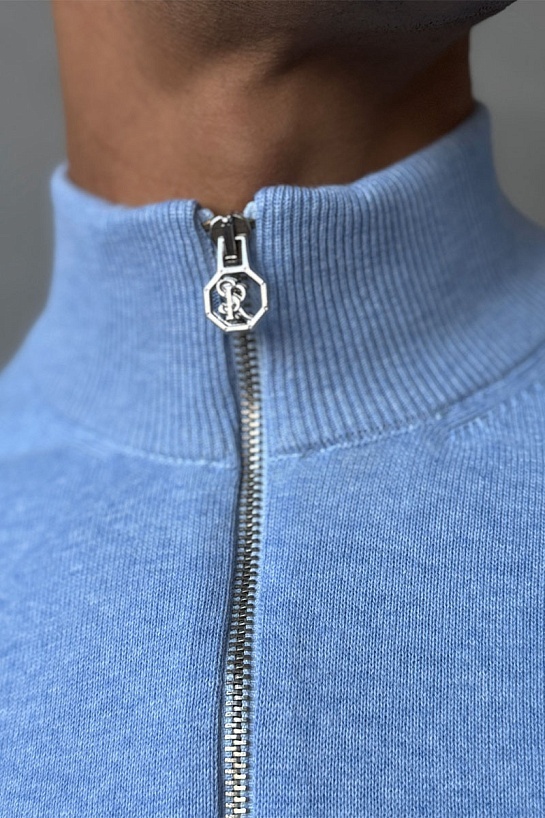 Мужская голубая кофта на молнии Stefano Ricci logo-embroidered