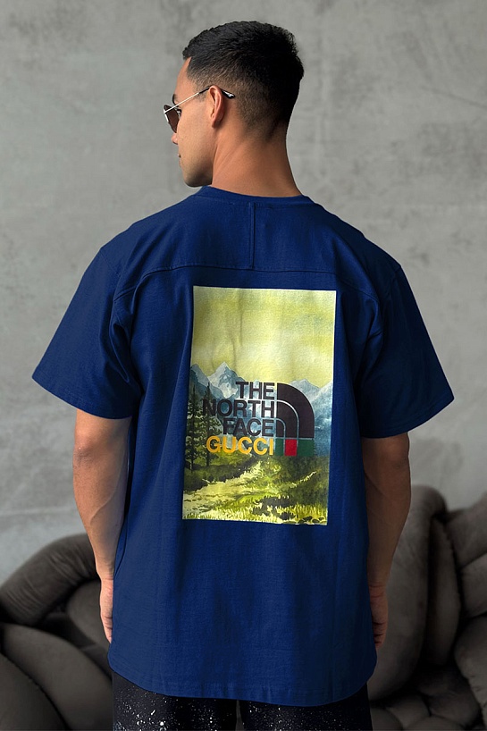 Оверсайз футболка Gucci x The North Face Collaboration landscape print - Navy
