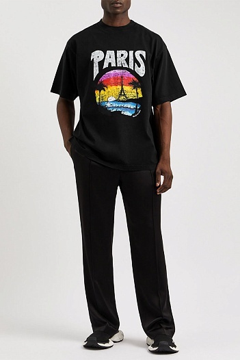 Мужская чёрная футболка Balenciaga Paris Tropical   