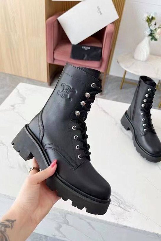 Женские кожаные ботинки Celine чёрного цвета