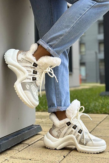 Женские кожаные кроссовки с мехом Louis Vuitton Archlight   