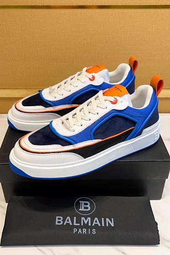 Комбинированные кроссовки Balmain синего цвета   