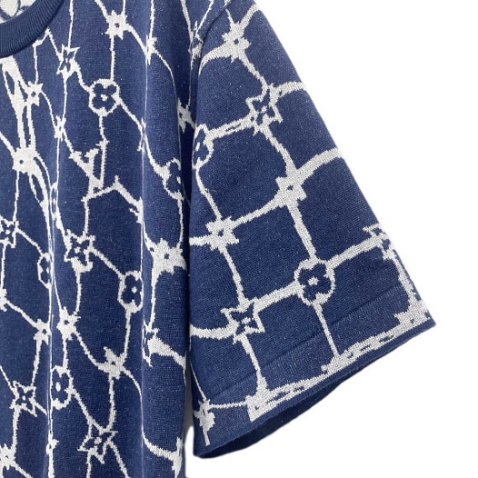 Мужская синяя футболка Louis Vuitton Premium Fishnet Monogram   