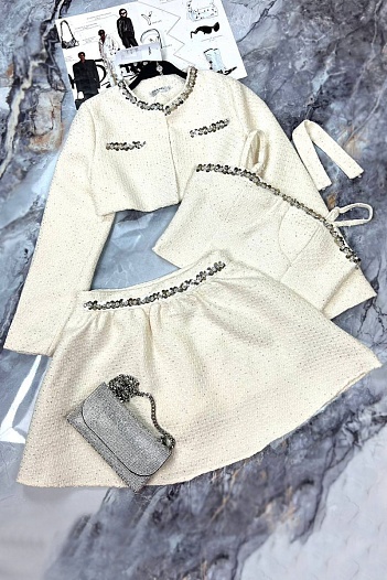 Белый женский костюм тройка Chanel   