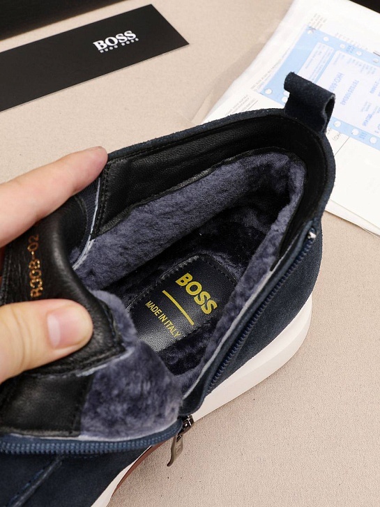 Замшевые лоферы с мехом Hugo Boss high-top - Navy