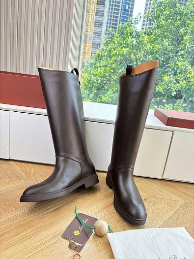 Женские кожаные сапоги Loro Piana premium - Brown   