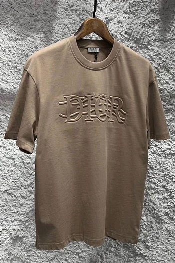 Коричневая оверсайз футболка Dior logo embossed   