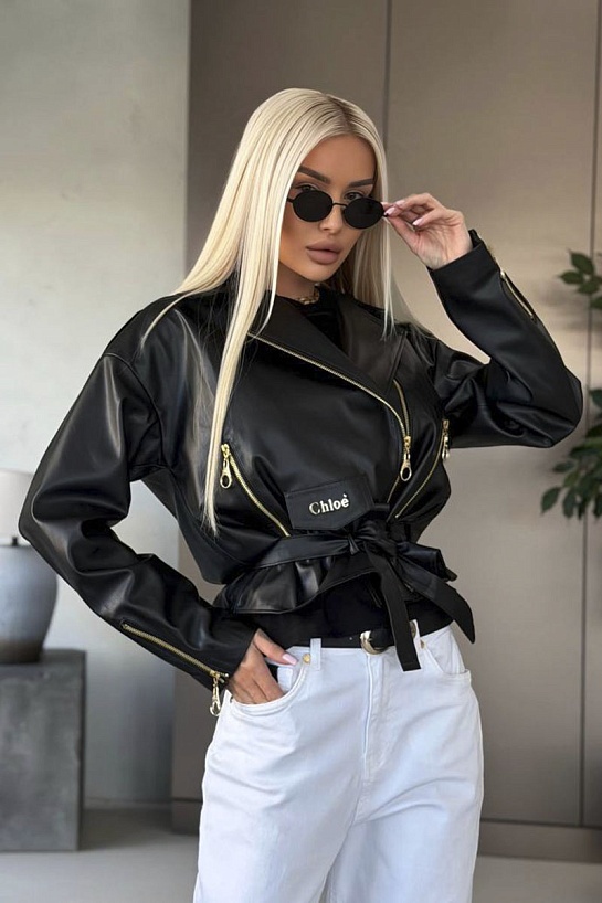 Женская кожаная косуха Chloe premium чёрного цвета
