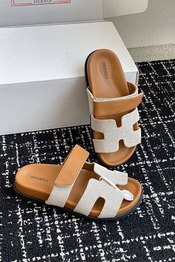 Женские сандалии Hermes Premium - Brown / White   