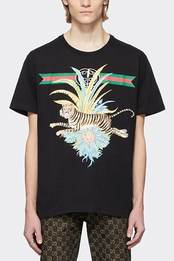 Чёрная оверсайз футболка Gucci Lunar New Year Tiger   