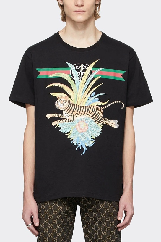 Чёрная оверсайз футболка Gucci Lunar New Year Tiger